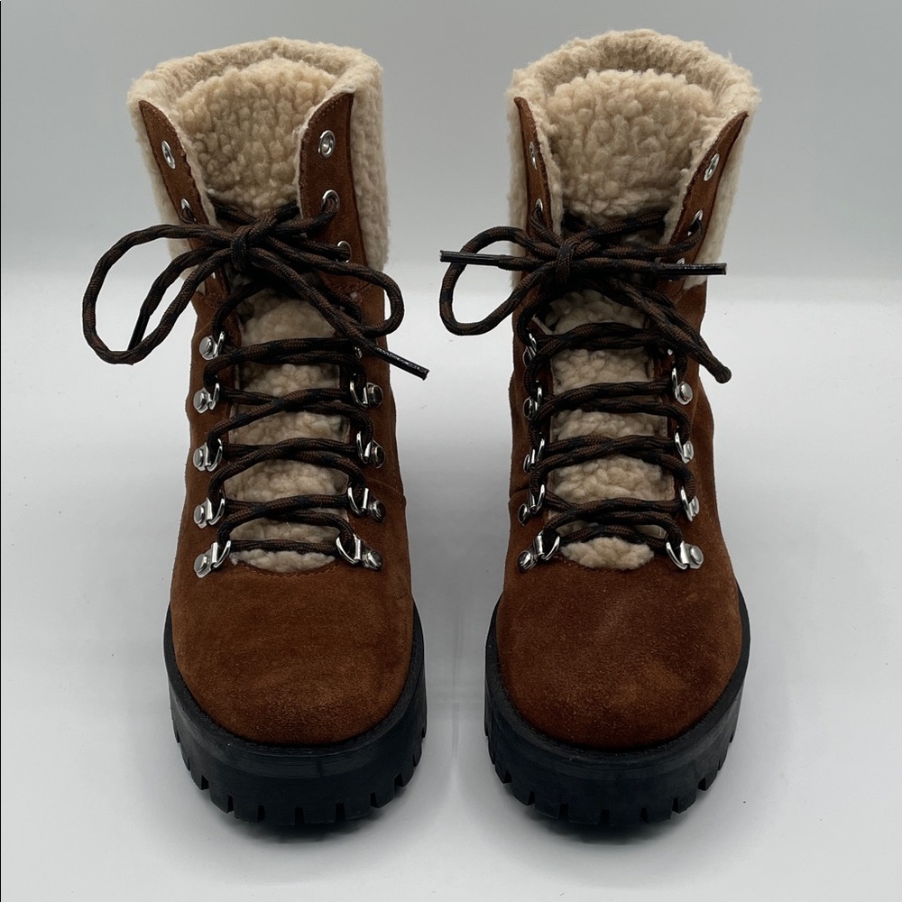 Steve Madden Bitter Women’s 8.5 Brown Suede Faux Shearling Lined Lace-Up Boots
